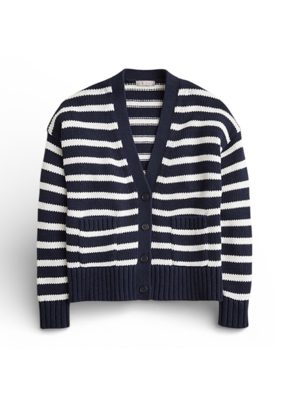 J. Crew Heritage Cotton Relaxed Cardigan XS Blue White Stripes Nautical NWT